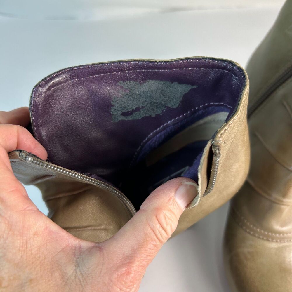 Miz Mooz Women's Louise Light Olive Taupe Leather Spats-Style Ankle Boots Size 7 - Picture 9 of 13